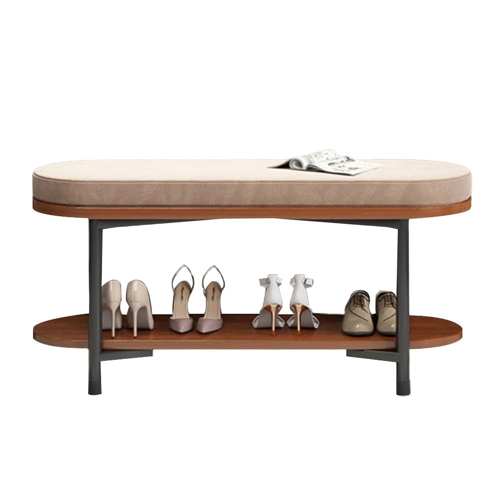 Banc à chaussures entrée avec assise confortable et étagère métallique