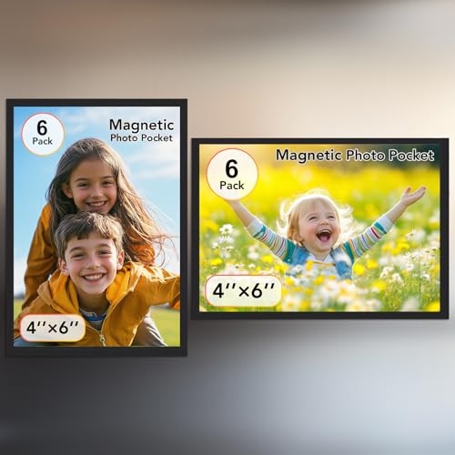 KKJCXY Magnetic Picture Frame, 6 Pcs Magnetic Picture Frames for Refrigerator 4x6, Magnetic Photo Frames with White Border, Refrigerator Magnets for Pictures Suitable Home, School, Office (black, 4x6-6pcs)