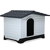 Indoor Outdoor Dog House Big Dog House Plastic Dog Houses for Small Medium Large Dogs 26 Inch High All Weather Dog House with Base Support House with Air Vents Elevated Floor Water Resistant