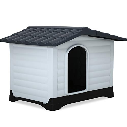 Indoor Outdoor Dog House Big Dog House Plastic Dog Houses for Small Medium Large Dogs All Weather Dog House with Base…