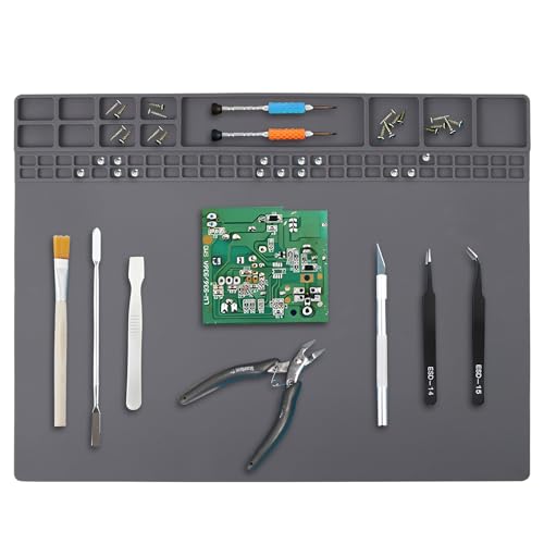 Tapis Antidérapant, Résistance à la Chaleur 500°C Tapis de Soudure Anti-Statique, Tapis Anti-Vibration Dimensions 40,5x30,5cm, Dalle PVC pour Réparation Électronique