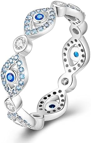 NARMO 925 Sterling Silver Rings for Women Blue Evil Eyes Statement Ring Size L1/2