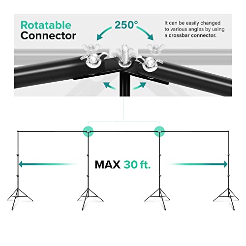Julius Studio 30 Feet Max Crossbar, 250° Rotatable Angle, Triple Wide Telescopic Backdrop Stands, Background Support System With 10 Spring Clamps And 4 Counter Weight Sand Bags, Jsag795 #TOP1