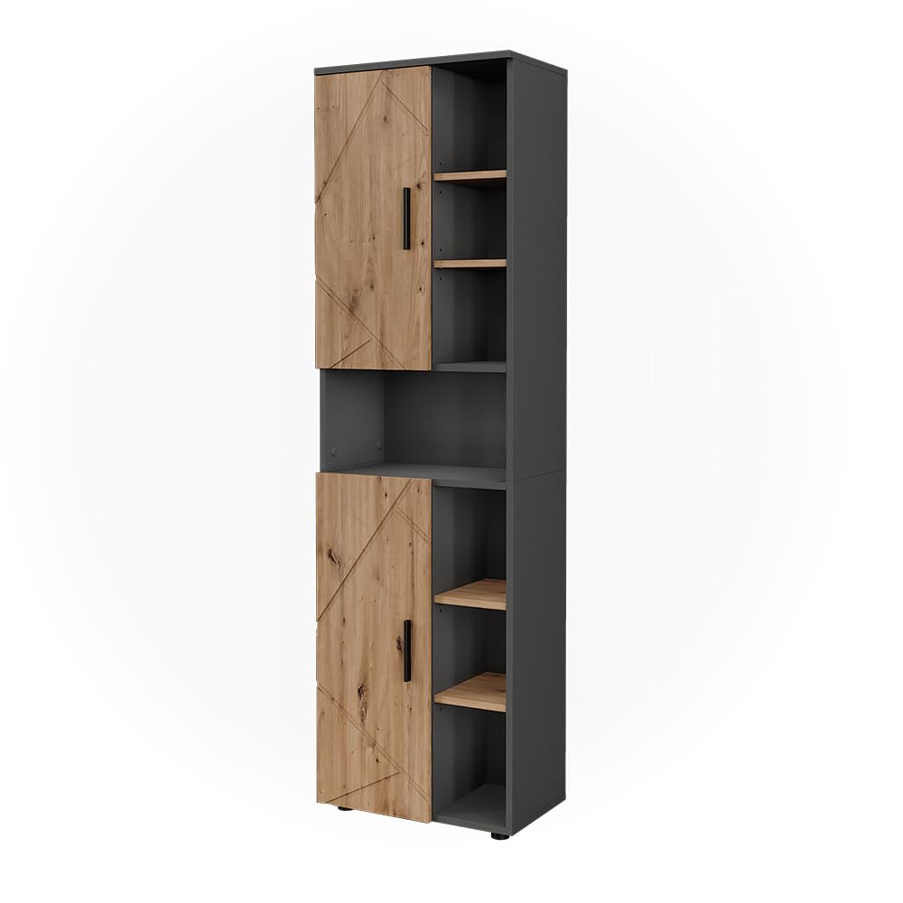 Vicco Hochschrank Irma, Anthrazit/Goldkraft Eiche, 50 x 172 cm mit 2 Türen, mit integriertem Wäschekorb zur Trennung von Wäschearten