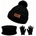 Kids Winter Hat Gloves Scarf Set, 5% Wool Warm Fleece Beanie, Knit Scarf, Touchscreen Gloves for Boys Girls (Black)
