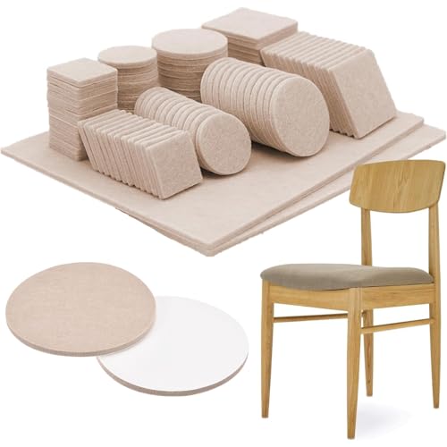 40 Pcs Felt Furniture Pads, 40mm Furniture Pads Floor Protectors, Round and Square Felt Pads for Furniture Feet, 3mm Thick Scratch Resistant Felt sliders for Floor (Beige)
