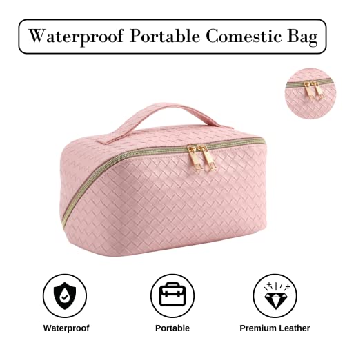 Ivaronal Large Capacity Travel Cosmetic Bags For Women Checkered Makeup Bag Travel Makeup Organizer Portable Waterproof Cosmetic Bags (Pink) #TOP3
