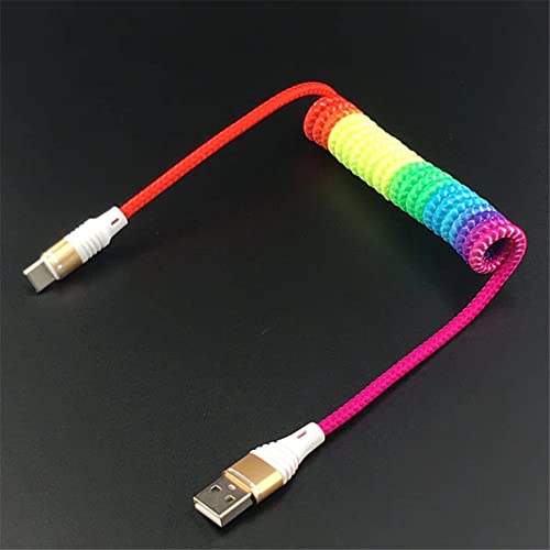 コイルケーブル 伸縮ばね2.4 A急速充電ケーブル Type-C Micro USB フレキシブル弾性引張充電器ケーブル 伸縮 高耐久 1本入 (type-c)