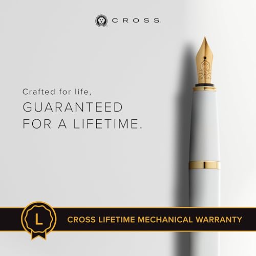 Image of Cross Bailey Light Polished White Resin Fountain Pen - Fine Nib with Gold-Tone Appointments, Presented in a Premium Gift Box