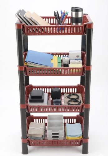 Image of U-Max Multi Tire Kitchen Storage Rack, Plastic Utility Shelf Organiser, Space Saving Storage Solution, Revolving Vegetable Rack (Maroon, 4)