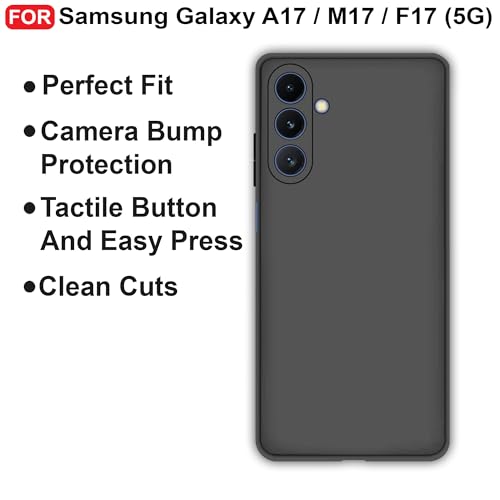 Image of CEDO Back Cover for Samsung Galaxy A17 / M17 / F17 (5G) | Camera Bump Protection & Inner Velvet Fabric Lining | Ultra Slim Matte Soft Rubberised Case Cover (Black)