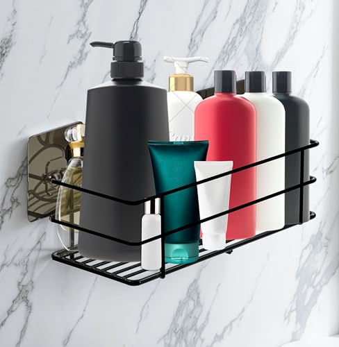 Image of Xtend Self-Adhesive Bathroom Shelf, Multipurpose Kitchen Shelf with Magic Stickers, Rustproof GI Steel, Black Powder Coated, Drill-Free, Easy Installation - Pack of 1