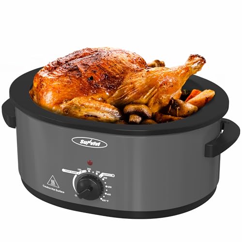 Sunvivi-Slow-Cooker-with-Self-Basting-Lid-Electric-8-Quart-Turkey-Roaster-Oven-with-Removable-Pan-and-Rack-Stainless-Steel-Grey Sunvivi Slow Cooker with Self Basting Lid Electric 8 Quart Turkey Roaster Oven with Removable Pan and Rack Stainless Steel Grey