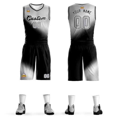 KXK Custom Gradient Basketball Jersey Uniform Any Name Number Logo,Personalized Print Basketball Shirt Shorts, Grey/Black-20
