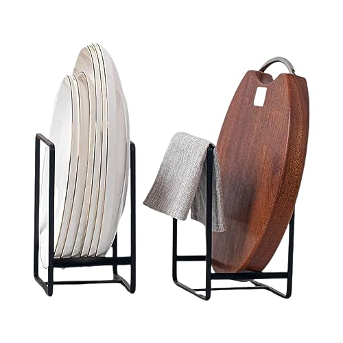 2 Piezas Soportes para Platos de Metal, Estante Organizador de Vajilla, Rejillas para Platos de Metal, para Platos, Tapas de Sartenes, Grande y Negro