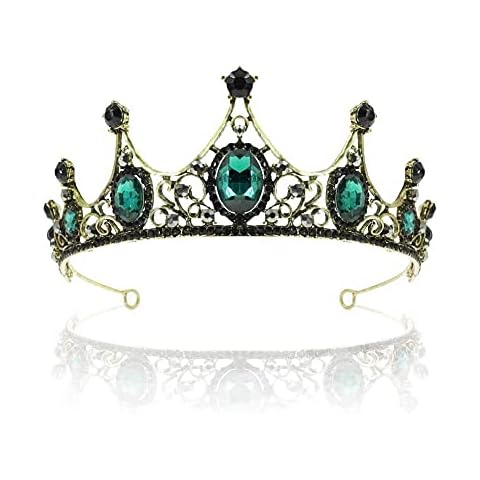 TOCESS Green Crown Tiara for Women, Vintage Princess Crown Queen Tiara with halo Crystal Emerald Rhinestone for Girls Bridal, Wedding, Pageant, Halloween, Prom Birthday Festival Party Cover