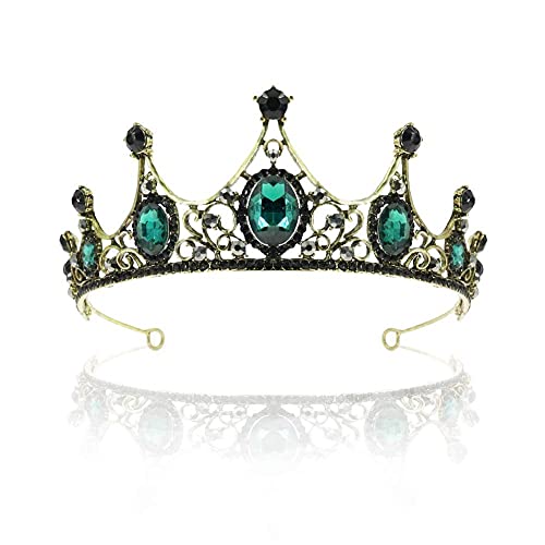 TOCESS Green Vintage Crown and Tiara for Women, Princess Crown Queen Tiara Crystal Rhinestone Hair Accessories for Girls Bridal Bride, Wedding Prom Birthday Prom Costume Festival Party (Green Crown)