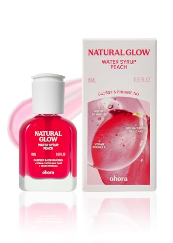 Image of ohora Natural Glow Water Syrup Nail Strengthener (Peach) - Tinted Nail Hardener for Brittle, Damaged Nails, Quick-Dry Glossy Finish, Nail Repair & Growth, 15 mL