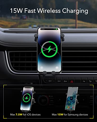Baseus SUWX030001 Wireless Car Charger, 15W Fast Charging Phone Mount For Car Vent, Car Phone Holder With Enlarged Charging Coil For Iphone 15 14 13 12 11 10 8 Pro Max Xs, Samsung Galaxy S&Note Series Google Lg thumb #1