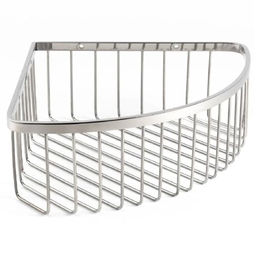 Pebble Grey™ Elemental Corner Shower Basket for Bathroom Storage, Shower Caddy Organiser, Wall Mounted with Screws, Anti-Rust, Concealed Fixings, Bathoom Essentials (Chrome)