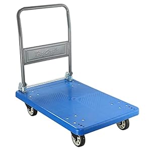 BIGAPPLE 150kg Capacity Plastic Foldable Platform Trolley for Heavy Weight/Material Handling Goods Trolley for Home, Office, Warehouse & Industries – 48cm x 72cm (4″ Wheel/Blue) – Pack of 1