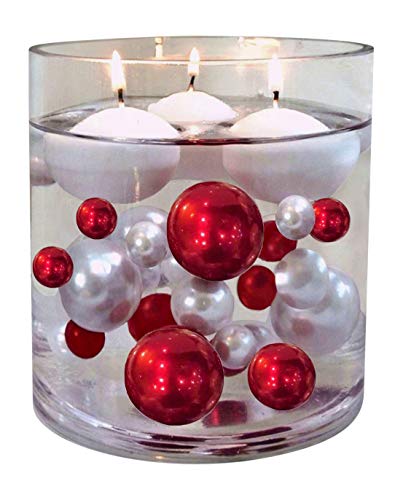 2 Packs Red & White Pearls - No Hole Jumbo/Assorted Sizes Vase Decorations - To Float The Pearls Order The Floating Packs From The Options Below #TOP3