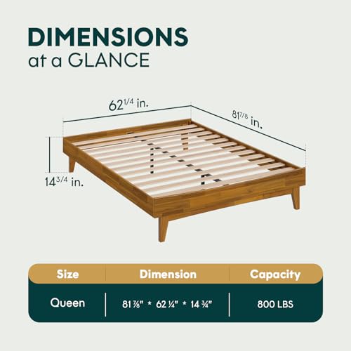 Image of Bme Catherine Queen Platform Bed Frame, Modern Bed Frame Without Headboard, Wooden Low Profile Bed Frame, Acacia Wood Platform Bed Frame, No Box Spring Needed, Supports up to 800lbs - Teak Brown