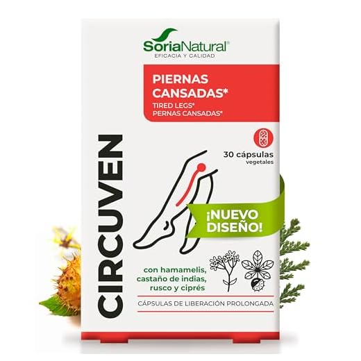 Soria Natural Circuven cápsulas - Alivio Piernas cansadas, Favorece la Circulación de Retorno - Castaño de Indias, Ciprés, Hamamelis, Rusco - 30 cápsulas