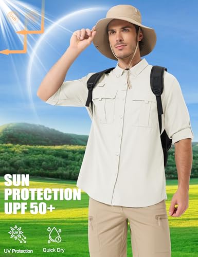 MAGCOMSEN Men's Sun Protection Fishing Shirts UPF 50+ UV Quick Dry Long Sleeve Button Down Shirts Safari Hiking Travel3