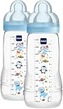 MAM Biberon Easy Active Baby Bottle 330 ml (Set da 2), Kit da 2 biberon MAM per bambini attivi ergonomici e pratici, Accessori neonato 4+ mesi allattamento con tettarella misura 3, Azzurro assortito
