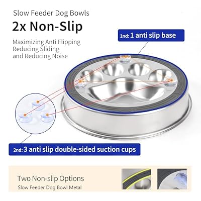 Slow Feeder Dog Bowls, 304 Stainless Steel Metal Slow Feeder Dog Bowl, Suction Cup Anti Flip,2X Non-Slip,2-4 Cups, for Small & Medium Breed(Weighs 0.45 pounds)