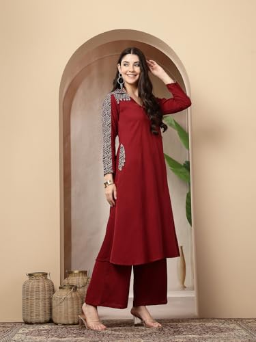Image of Stylum Women's Solid Crepe A-Line Kurta Pant Set