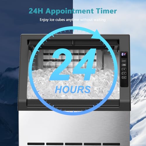 Image of Electactic Commercial Ice Maker Machine,80lbs /24H Stainless Steel Ice Machine,24lbs Storage, Auto Self-Cleaning Freestanding Ice Maker, Ice Machine Freestanding for Bar /Cafe /Restaurant