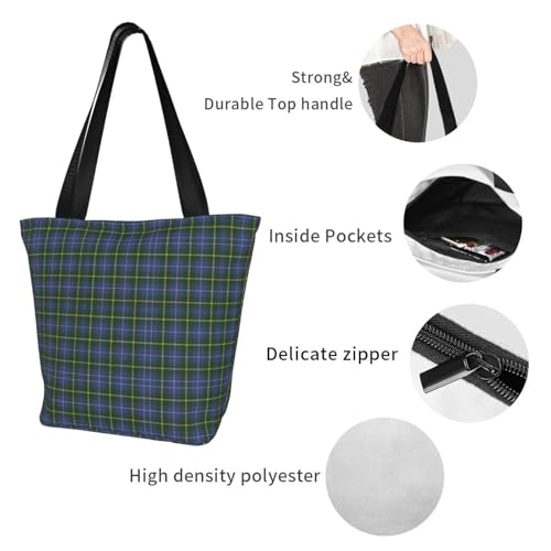 Tartan Of Nova Scotia Reusable Zippered Shoulder Bag, Stylish Polyester Tote With Wide Handle & Inner Pocket, Lightweight Durable Shopping & Travel Bag3