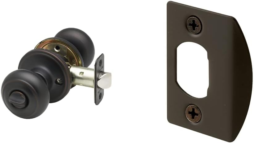 Copper Creek CK2030TB Colonial Door Knob, Privacy Function, 1 Pack, Tuscan Bronze & Prime-Line E 2516 Door Latch Strike Plate, Steel Construction, Classic Bronze Finish (2 Pack)