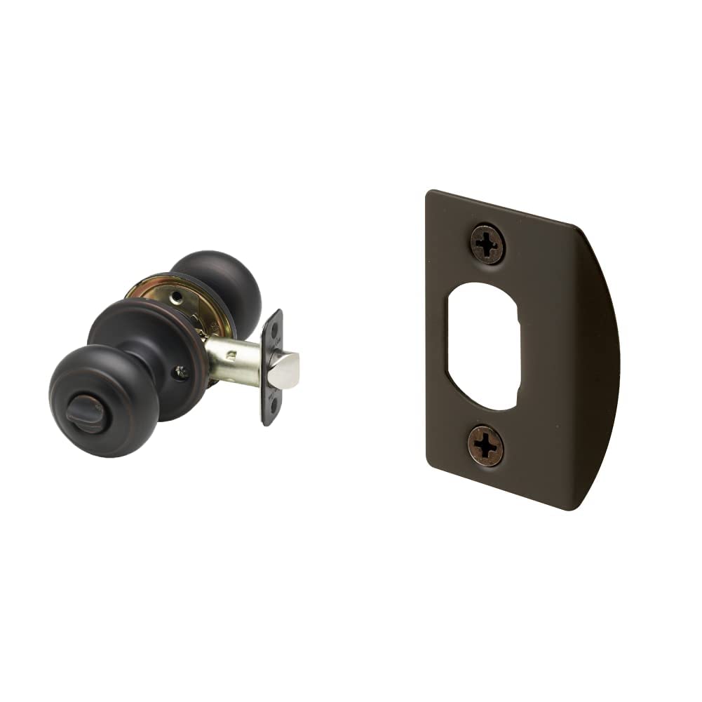 Copper Creek CK2030TB Colonial Door Knob, Privacy Function, 1 Pack, Tuscan Bronze & Prime-Line E 2516 Door Latch Strike Plate, Steel Construction, Classic Bronze Finish (2 Pack)