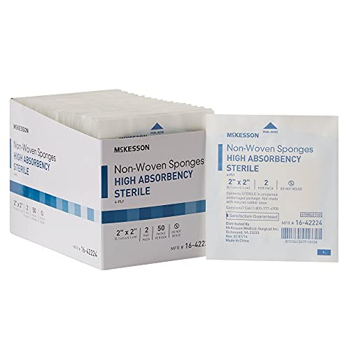 McKesson Non-Woven Sponges, Sterile, 4-Ply, High Absorbency, Polyester/Rayon, 2 in x 2 in, 2 per Pack, 1500 Packs, 3000 Total