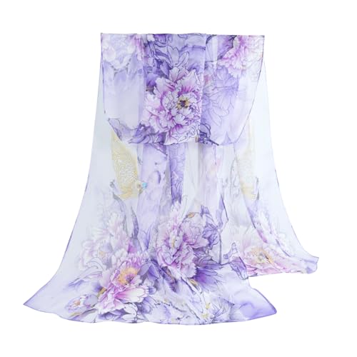 GERINLY Lightweight Women Scarves Silk Scarf Print Floral Shawls Long Wrap (Purple)