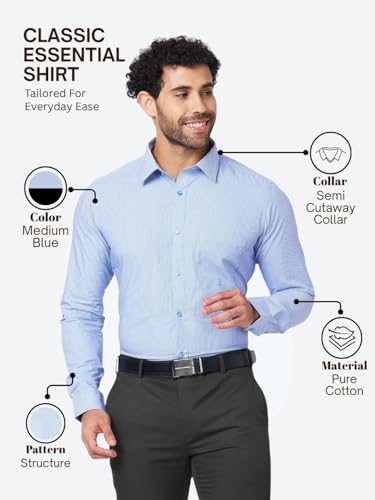 Image of Raymond Men's Slim Fit Pure Cotton Structure Pattern Semi Cutaway Collar Full Sleeve Formal Shirt