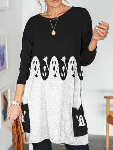 Womens Shirt with Pocket, Loose Casual Gift Tunic Tops, Long Sleeve T-Shirt Dress for Women2