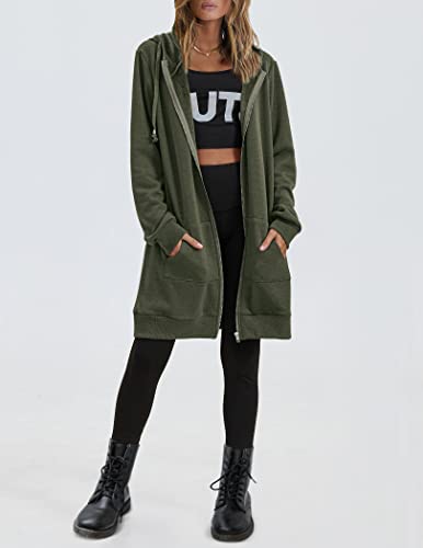 Zeagoo Womens Long Hoodies Fleece Zip Up Coat Winter Jacket Girls Tunic Sweatshirts With Pockets,Army Green，Xl #TOP4