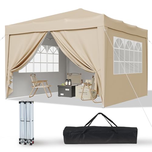 Aoxun Pop Up Gazebo with Sides 3m x 3m, Metal Frame Shelter Tent for Outdoor Garden Party, with Mesh Windows & Carry Bag,Beige 1 Aoxun Pop Up Gazebo with Sides 3m x 3m, Metal Frame Shelter Tent for Outdoor Garden Party, with Mesh Windows & Carry Bag,Beige