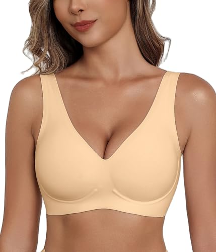 Image of Avidlove Wireless Bras for Women Comfortable Jelly Bra Deep V Seamless Bralette Full Coverage Padded Bralette Everyday