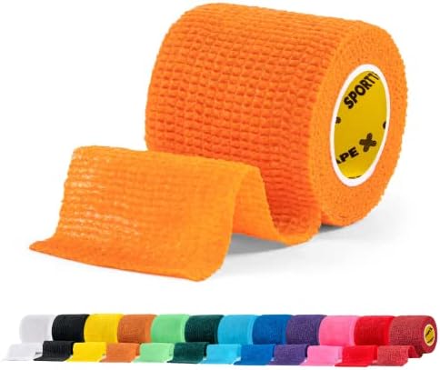 SPORTTAPE Self-Adhesive Football Sock Tape | 7.5cm x 4.5m - Black | Cohesive Bandage - Pet Bandage, Vet Wrap for Dogs, Horses | Compression Bandage, Shin Pad Tape, Football Ankle Tape - Single Roll