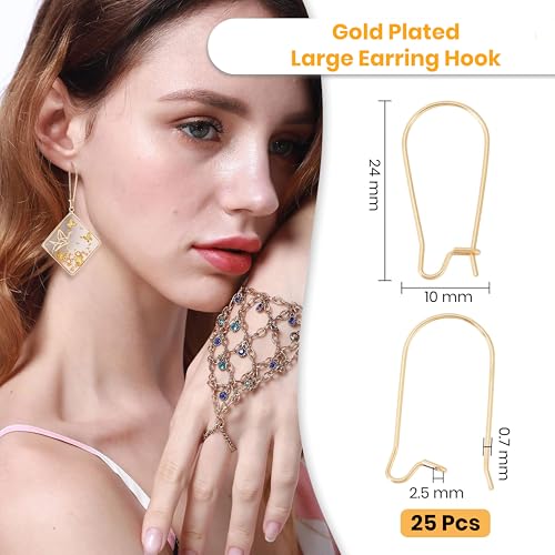 Image of INDIKONB Large Gold Earring Hooks 25 Pcs | Jewelry Making Findings for Earrings | Durable Metal Ear Wire Hooks for DIY Craft, Beading & Handmade Jewelry Supplies