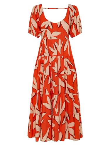 Image of PRETTYGARDEN Puff Short Sleeve Cewneck Floral Long Fall Dresses for Women 2025 Flowy Tiered Hem Maxi Wedding Guest Dress