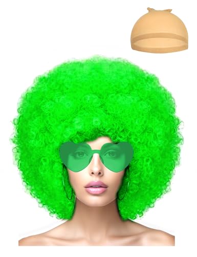 Image of LIULIUBTY Short Bob Hair Wigs Straight with Flat Bangs Synthetic Colorful Cosplay Daily Party Neon Wig for Women + Free Wig Cap 12 inch Natural As Real (Afro, Green)