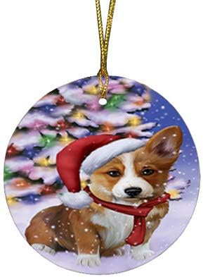 Christmas Express Delivery Red Truck Running Pembroke Welsh Corgi Dogs Round Flat Ornament - Pet Decorative Hanging Ornaments for Christmas X-mas Tree Decorations - 2.75" Round Christmas Ornament