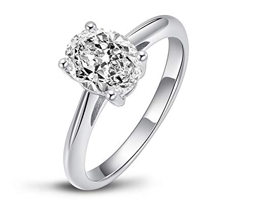 2 Carats Wedding Engagement Ring for Women, Solitaire Pear/Oval/Princess/Round Cut Ring, 925 Sterling Silver Cubic Zirconia CZ White Gold Plated Thin Band3