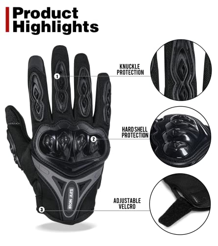 Iron Jia's Motorcycle Gloves Full Finger Durable For Road Racing Bike Summer Spring Powersports Support Touch Screen Black-M #TOP1